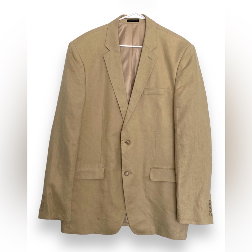 ANDREW FEZZA Men Two Button Linen Blazer Jacket 42L Dress Blazer Tan Beige Cream
